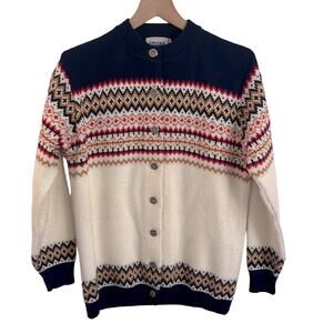 Amana Colonies Vtg Womens Fair Isle Sweater Large Wool Cardigan Knit Nordic